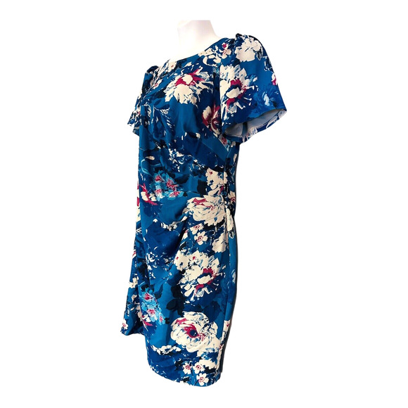 ⭐️Adrianna Papell Crepe Textured Knit Blue Floral Office Church Brunch Dress - Picture 5 of 16